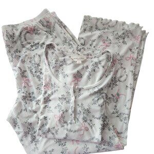 Laura Ashley Floral Bow Ribbed Pj Set Women's L